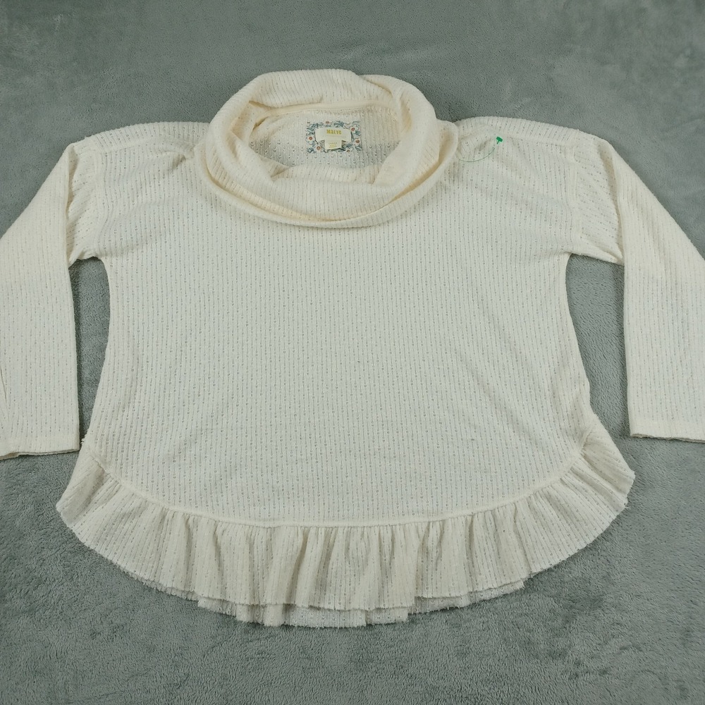 Maeve Sweater Womens Large Beige Cowl Neck Addie Ruffled Hacci Pullover